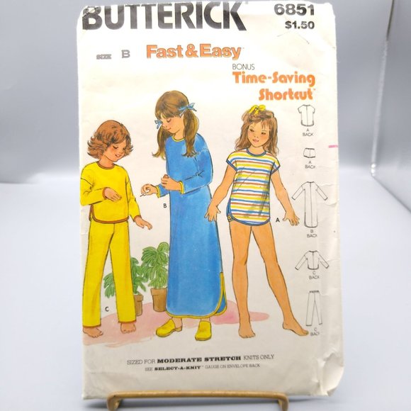 Vintage Sewing PATTERN Butterick 6851, Girls Fast and Easy 1980s Childrens Night - Picture 1 of 2